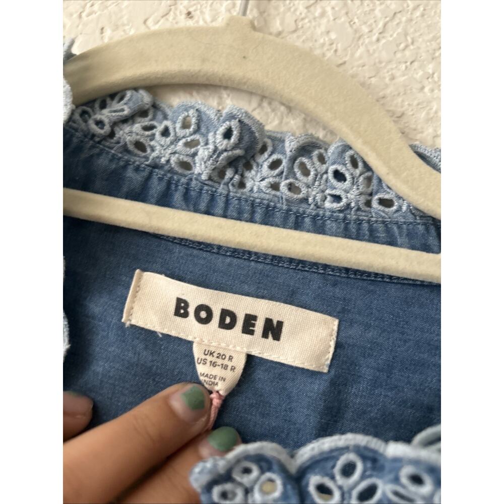 Boden Ruffle Placket Chambray Dress Light Blue Chambray Size 16-18 NWT - Picture 6 of 12